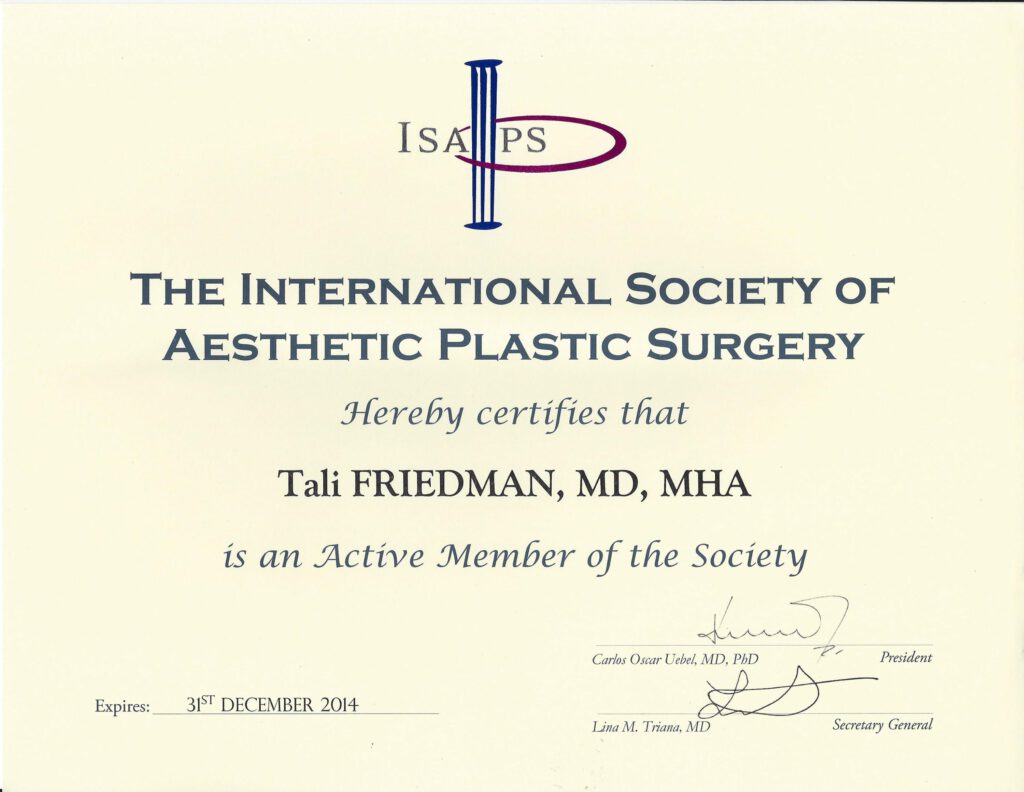 The International Society Of Aesthetic Plastic Surgery - Tali Friedman, MD, MHA